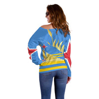 Aruba Flag Off Shoulder Sweater Elements Merged with Country's Shape – Unique National Design