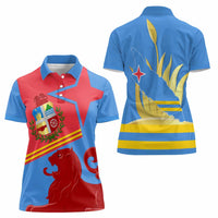 Aruba Flag Women Polo Shirt Elements Merged with Country's Shape – Unique National Design