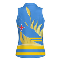 Aruba Flag Women Sleeveless Polo Shirt Elements Merged with Country's Shape – Unique National Design