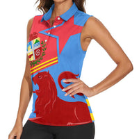 Aruba Flag Women Sleeveless Polo Shirt Elements Merged with Country's Shape – Unique National Design