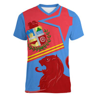 Aruba Flag Women V-Neck T-Shirt Elements Merged with Country's Shape – Unique National Design