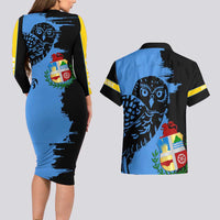 Aruba's Mascot Couples Matching Long Sleeve Bodycon Dress and Hawaiian Shirt Blended with National Flag Details – Symbolic Design