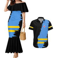Aruba's Mascot Couples Matching Mermaid Dress and Hawaiian Shirt Blended with National Flag Details – Symbolic Design