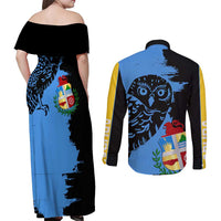 Aruba's Mascot Couples Matching Off Shoulder Maxi Dress and Long Sleeve Button Shirt Blended with National Flag Details – Symbolic Design