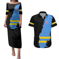 Aruba's Mascot Couples Matching Puletasi and Hawaiian Shirt Blended with National Flag Details – Symbolic Design
