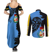 Aruba's Mascot Couples Matching Summer Maxi Dress and Long Sleeve Button Shirt Blended with National Flag Details – Symbolic Design