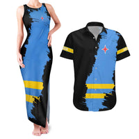 Aruba's Mascot Couples Matching Tank Maxi Dress and Hawaiian Shirt Blended with National Flag Details – Symbolic Design