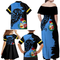 Aruba's Mascot Family Matching Off Shoulder Maxi Dress and Hawaiian Shirt Blended with National Flag Details – Symbolic Design