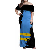 Aruba's Mascot Family Matching Off Shoulder Maxi Dress and Hawaiian Shirt Blended with National Flag Details – Symbolic Design