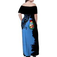 Aruba's Mascot Family Matching Off Shoulder Maxi Dress and Hawaiian Shirt Blended with National Flag Details – Symbolic Design