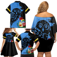 Aruba's Mascot Family Matching Off Shoulder Short Dress and Hawaiian Shirt Blended with National Flag Details – Symbolic Design
