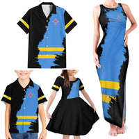 Aruba's Mascot Family Matching Tank Maxi Dress and Hawaiian Shirt Blended with National Flag Details – Symbolic Design