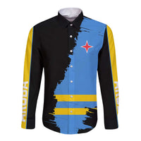Aruba's Mascot Long Sleeve Button Shirt Blended with National Flag Details – Symbolic Design