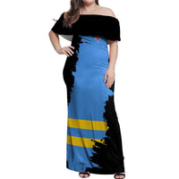 Aruba's Mascot Off Shoulder Maxi Dress Blended with National Flag Details – Symbolic Design