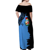 Aruba's Mascot Off Shoulder Maxi Dress Blended with National Flag Details – Symbolic Design