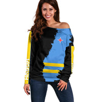 Aruba's Mascot Off Shoulder Sweater Blended with National Flag Details – Symbolic Design