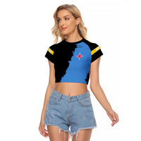 Aruba's Mascot Raglan Cropped T Shirt Blended with National Flag Details – Symbolic Design