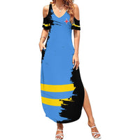 Aruba's Mascot Summer Maxi Dress Blended with National Flag Details – Symbolic Design