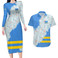 Aruba Couples Matching Long Sleeve Bodycon Dress and Hawaiian Shirt with Marine Patterns – Ocean-Inspired Design
