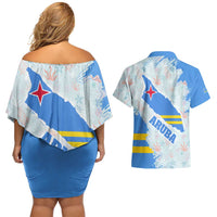 Aruba Couples Matching Off Shoulder Short Dress and Hawaiian Shirt with Marine Patterns – Ocean-Inspired Design