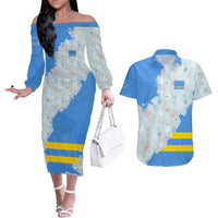 Aruba Couples Matching Off The Shoulder Long Sleeve Dress and Hawaiian Shirt with Marine Patterns – Ocean-Inspired Design