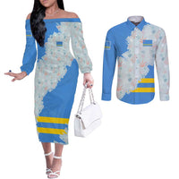 Aruba Couples Matching Off The Shoulder Long Sleeve Dress and Long Sleeve Button Shirt with Marine Patterns – Ocean-Inspired Design