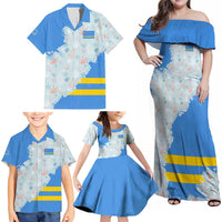 Aruba Family Matching Off Shoulder Maxi Dress and Hawaiian Shirt with Marine Patterns – Ocean-Inspired Design
