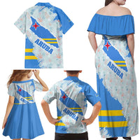 Aruba Family Matching Off Shoulder Maxi Dress and Hawaiian Shirt with Marine Patterns – Ocean-Inspired Design