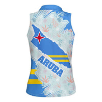 Aruba Women Sleeveless Polo Shirt with Marine Patterns – Ocean-Inspired Design