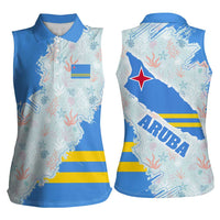 Aruba Women Sleeveless Polo Shirt with Marine Patterns – Ocean-Inspired Design