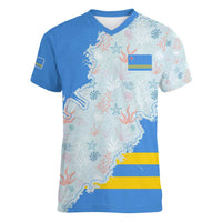 Aruba Women V-Neck T-Shirt with Marine Patterns – Ocean-Inspired Design