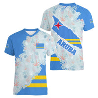 Aruba Women V-Neck T-Shirt with Marine Patterns – Ocean-Inspired Design