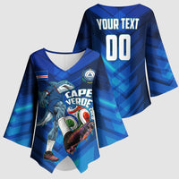 Personalized Cape Verde Football Kimono Sleeve Blouse Blue Shark Mascot Cabo Verdean - Gradient Art