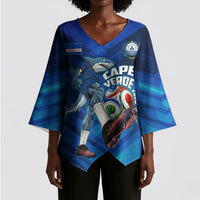 Personalized Cape Verde Football Kimono Sleeve Blouse Blue Shark Mascot Cabo Verdean - Gradient Art