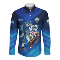 Personalized Cape Verde Football Long Sleeve Button Shirt Blue Shark Mascot Cabo Verdean - Gradient Art