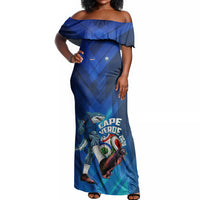 Personalized Cape Verde Football Off Shoulder Maxi Dress Blue Shark Mascot Cabo Verdean - Gradient Art