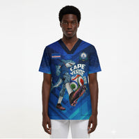Personalized Cape Verde Football Scrub Top Blue Shark Mascot Cabo Verdean - Gradient Art