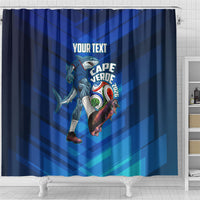 Personalized Cape Verde Football Shower Curtain Blue Shark Mascot Cabo Verdean - Gradient Art
