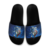 Personalized Cape Verde Football Slide Sandals Blue Shark Mascot Cabo Verdean - Gradient Art