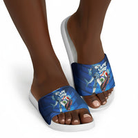 Personalized Cape Verde Football Slide Sandals Blue Shark Mascot Cabo Verdean - Gradient Art