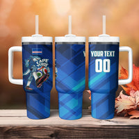 Personalized Cape Verde Football Tumbler With Handle Blue Shark Mascot Cabo Verdean - Gradient Art