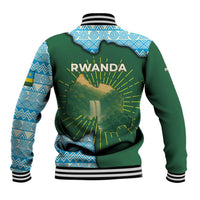Rwanda Baseball Jacket with Green Nature Map Waterfall Sunburst Spirit