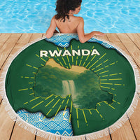 Rwanda Beach Blanket with Green Nature Map Waterfall Sunburst Spirit