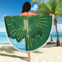 Rwanda Beach Blanket with Green Nature Map Waterfall Sunburst Spirit
