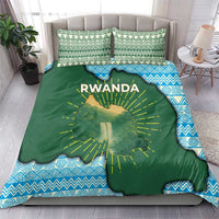 Rwanda Bedding Set with Green Nature Map Waterfall Sunburst Spirit