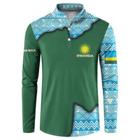 Rwanda Button Sweatshirt with Green Nature Map Waterfall Sunburst Spirit