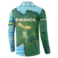 Rwanda Button Sweatshirt with Green Nature Map Waterfall Sunburst Spirit