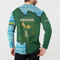 Rwanda Button Sweatshirt with Green Nature Map Waterfall Sunburst Spirit