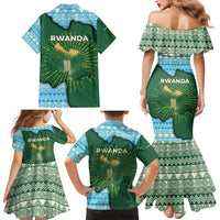 Rwanda Family Matching Mermaid Dress and Hawaiian Shirt with Green Nature Map Waterfall Sunburst Spirit
