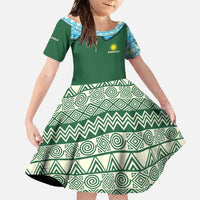 Rwanda Family Matching Off The Shoulder Long Sleeve Dress and Hawaiian Shirt with Green Nature Map Waterfall Sunburst Spirit